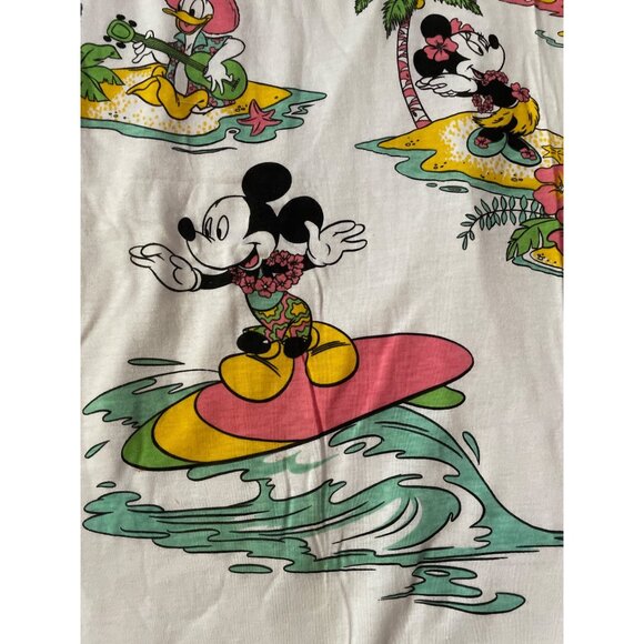 Vintage Disney Mickey & Minnie Hawaiian Tropical 90s Fabric Polyester Stretchy - Picture 2 of 9